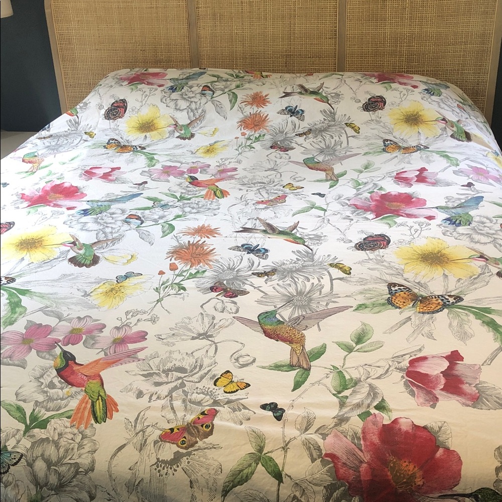 Pottery Barn 100% Cotton Full/Queen Duvet Cover Hummingbirds Butterflies Floral